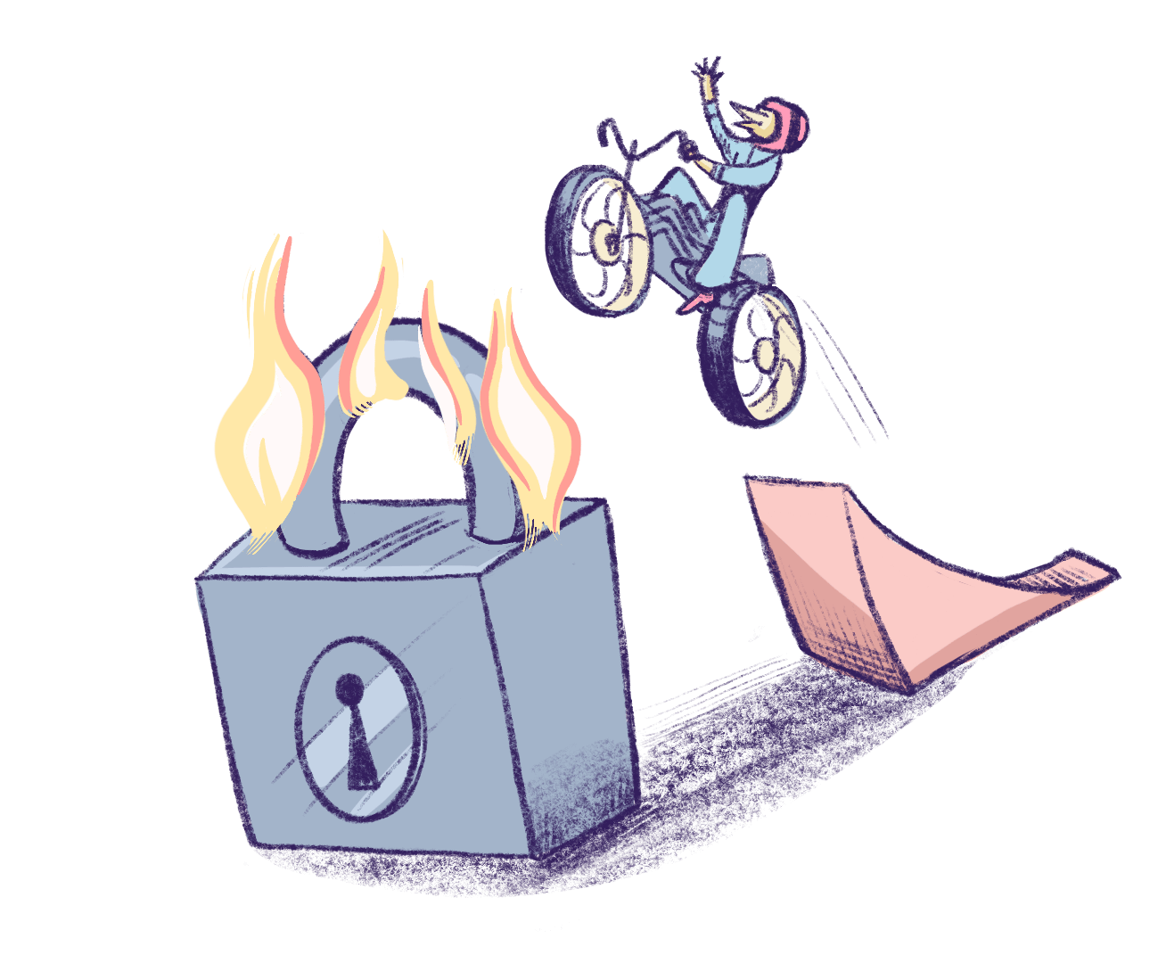 Illustration by Annie Ruygt of a phoenix jumping with a motor bike